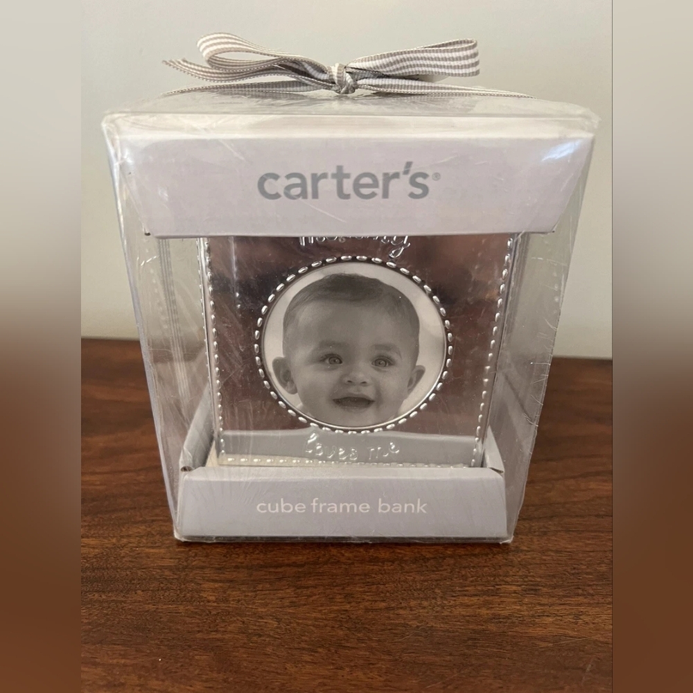 New Sealed Carter’s Silver Plated Cube Frame Bank Baby Gift